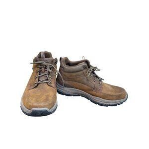 Skechers Steady Grip Mens brown leather waterproof ankle boots sz 12 SKU 9776